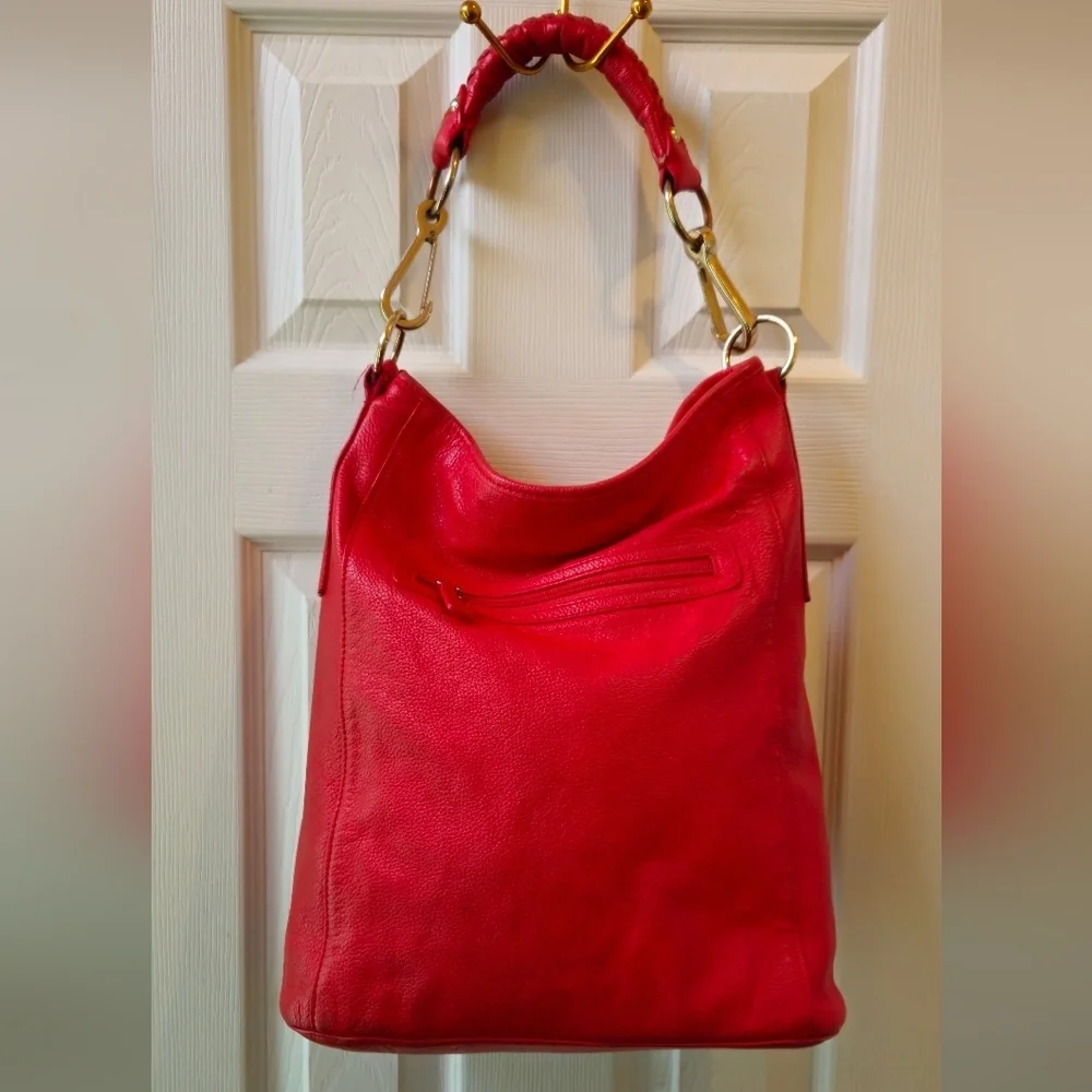 Cynthia Rowley Soft Leather Vibrant Red Hobo Shoulder Bag w/Turn-Lock Accent